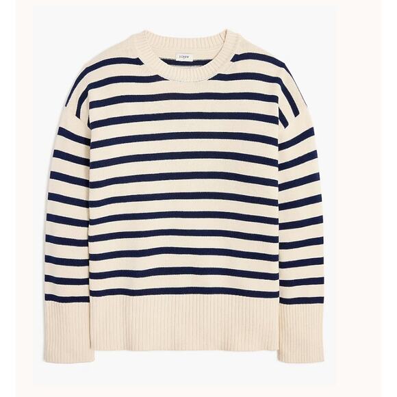 J.Crew | 100% Cotton Navy Blue + White Striped Crewneck Sweater | Size Medium - Picture 1 of 6